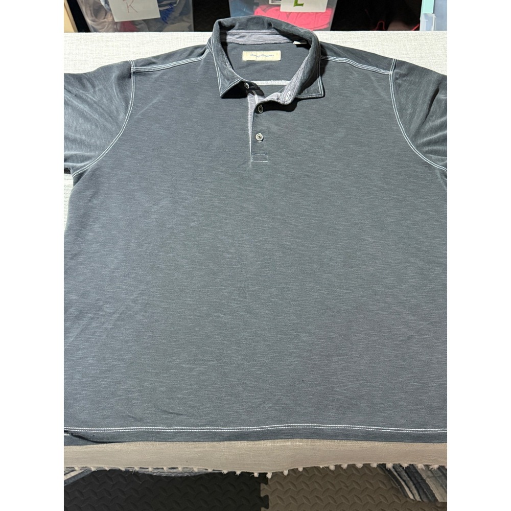Tommy Bahama Mens XXL Charcoal Gray Modal Blend Polo Shirt Contrast Stitching‎